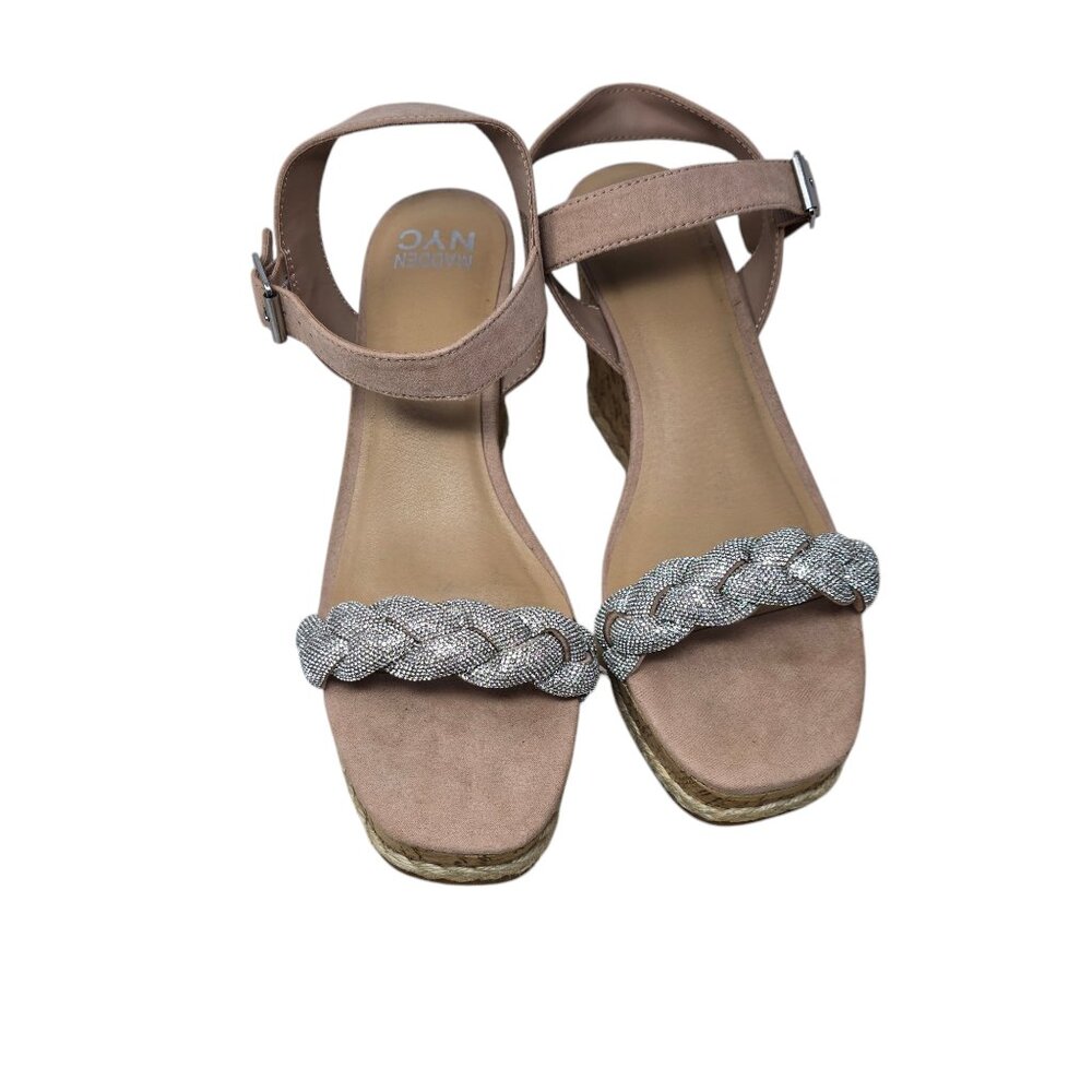 Madden NYC Womens Size 11 Braided Rhinestone Wedge Heel Strappy Sandals